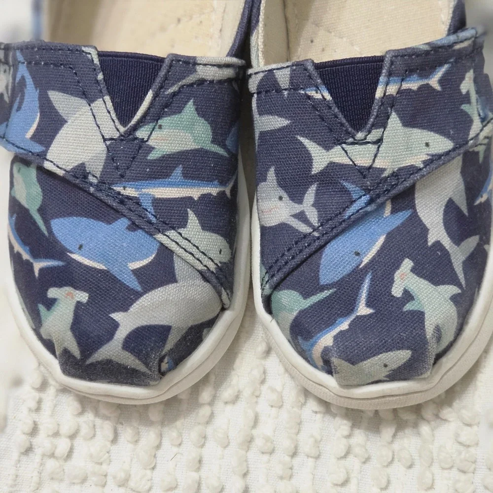 Toms Alpargata Blue Depth Sharks Slip Ons Toddler Size 7